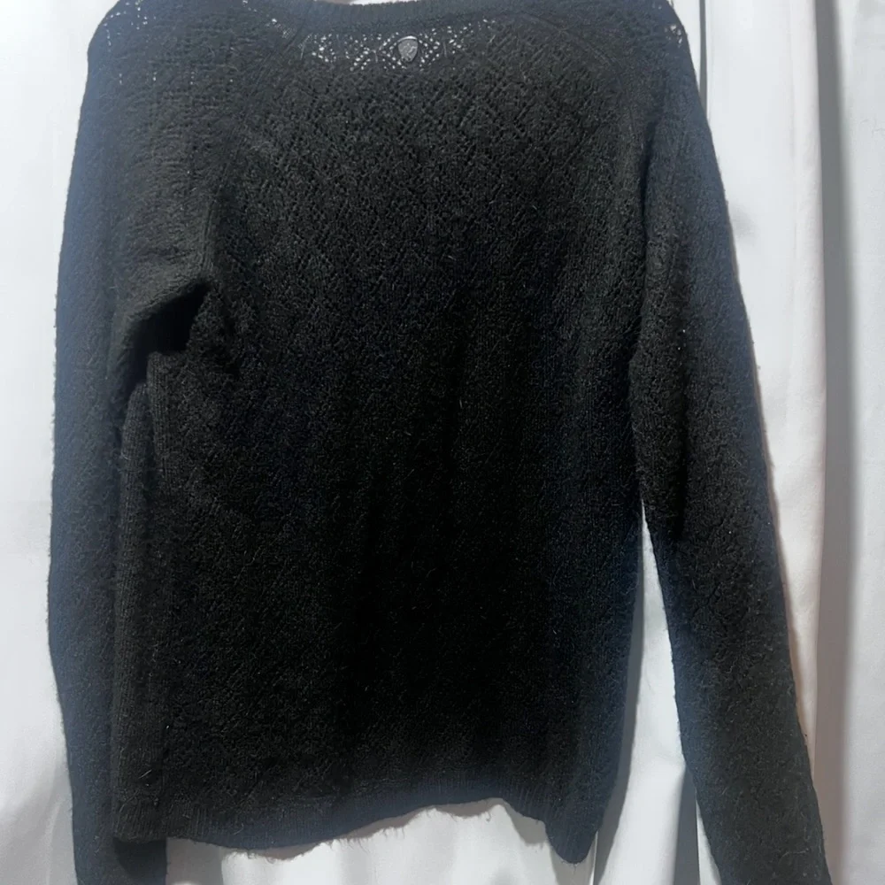 KÜHL Black Wool Blend Sweater Medium Textured Knit Stretch Cozy Outdoor